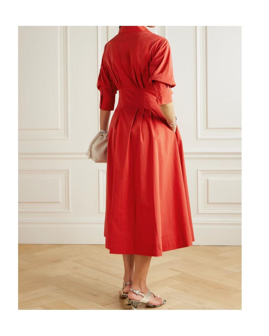 Jonathan Simkhai Red Jazz Pleated Cotton-Blend Poplin Midi Shirt Dress