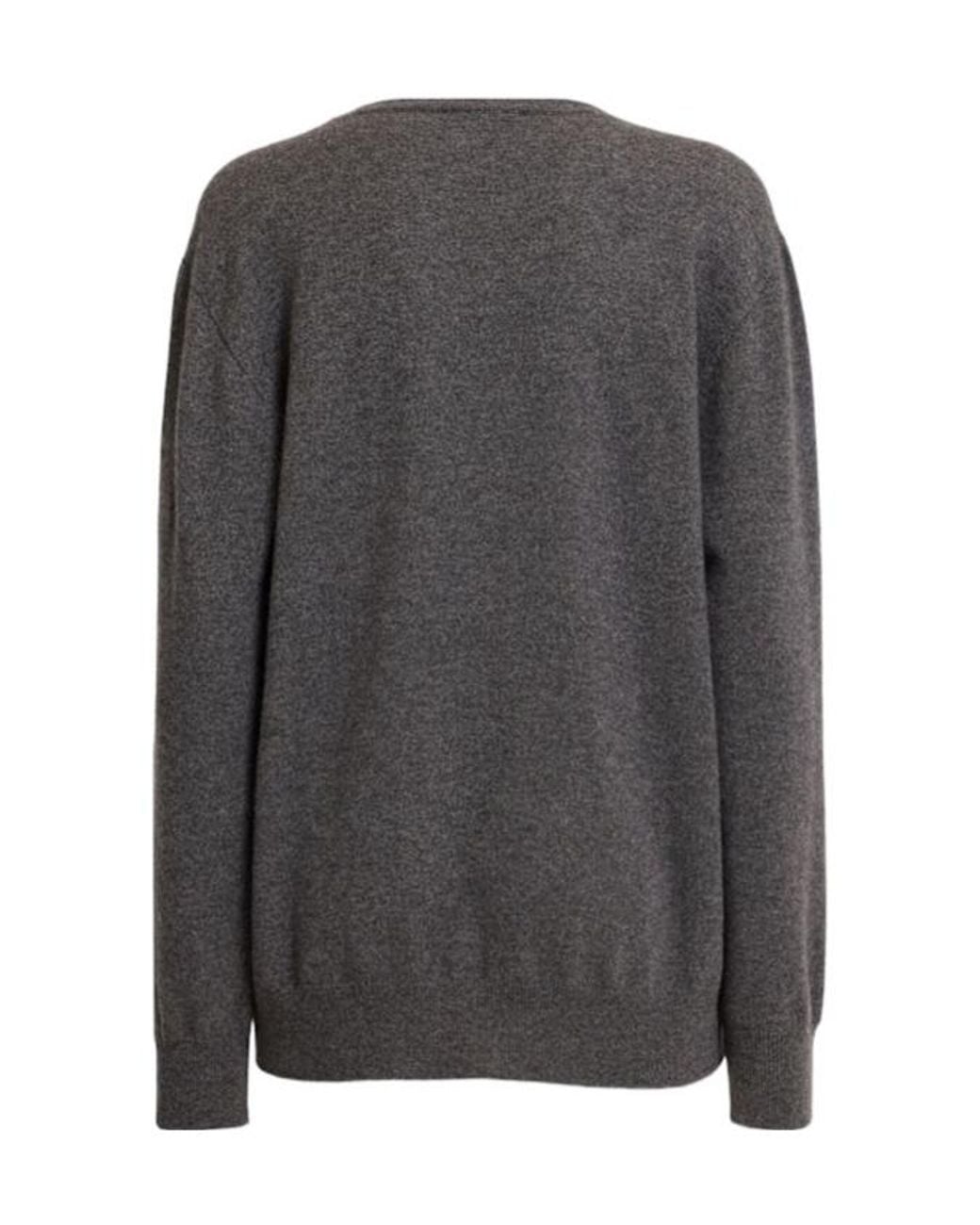 The Row Gray Ligeia Knit Cashmere V-Neck Sweater
