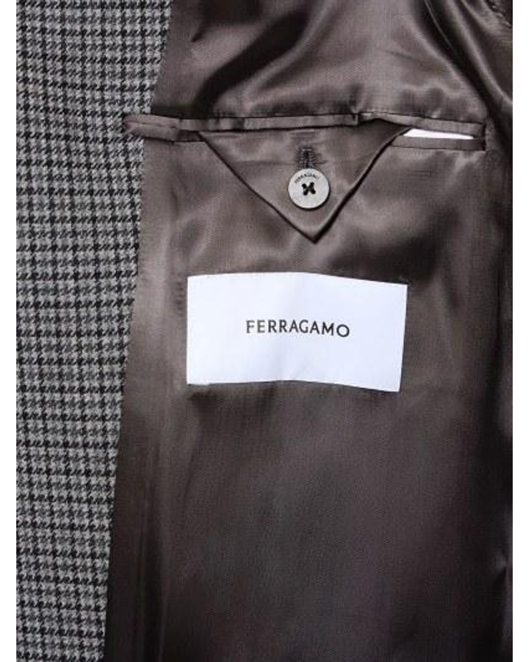Ferragamo Gray Long-Sleeved Houndstooth Coat