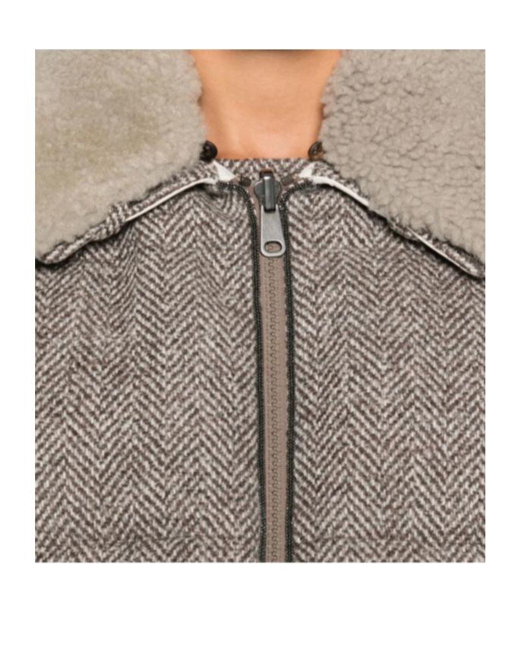 Brunello Cucinelli Gray Herringbone Zip-Up Quilted Jacket