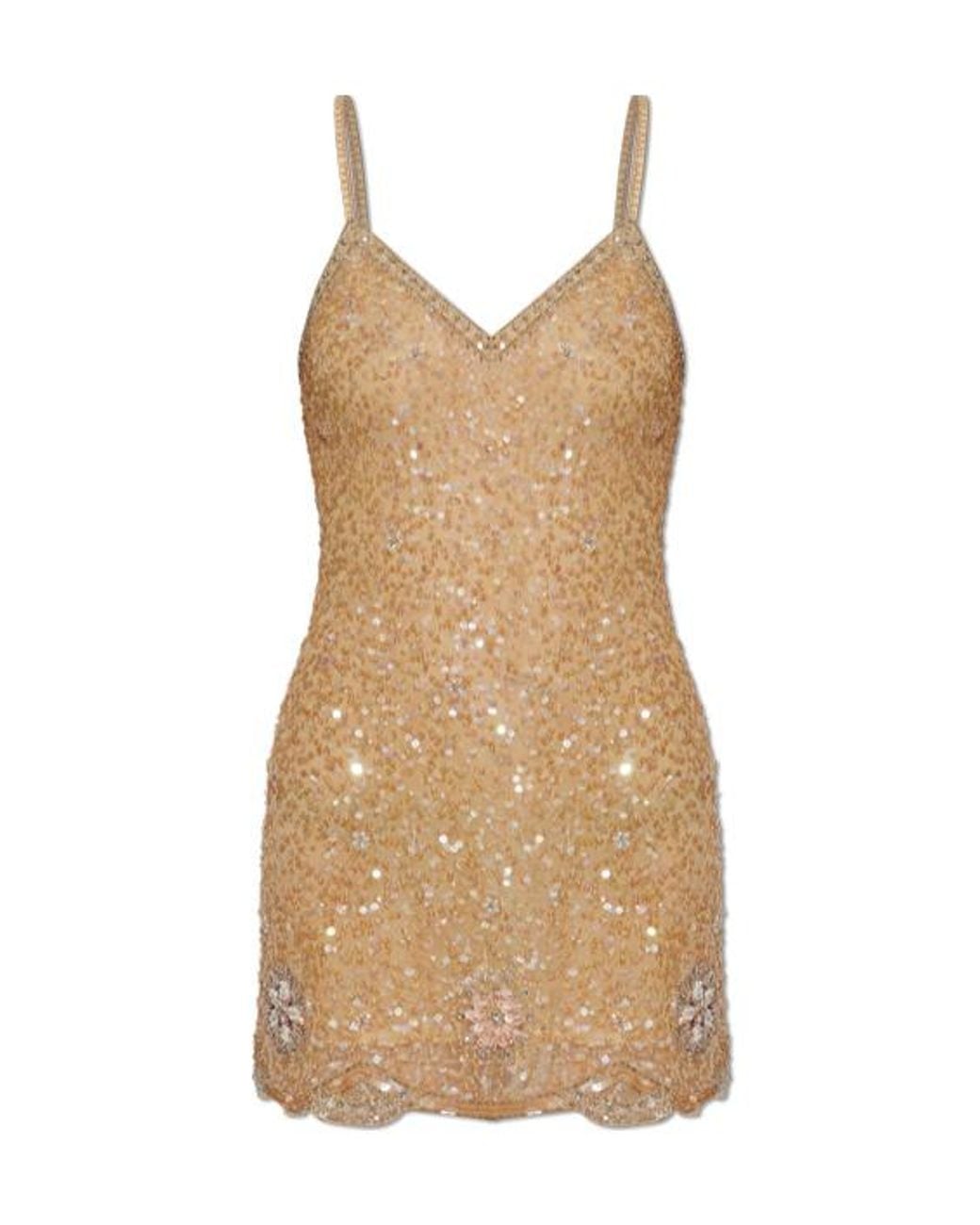 LoveShackFancy Natural Lyrika Sequined Mini Dress