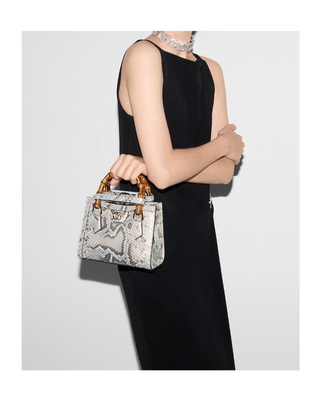 Gucci Metallic Diana Mini Python Tote Bag