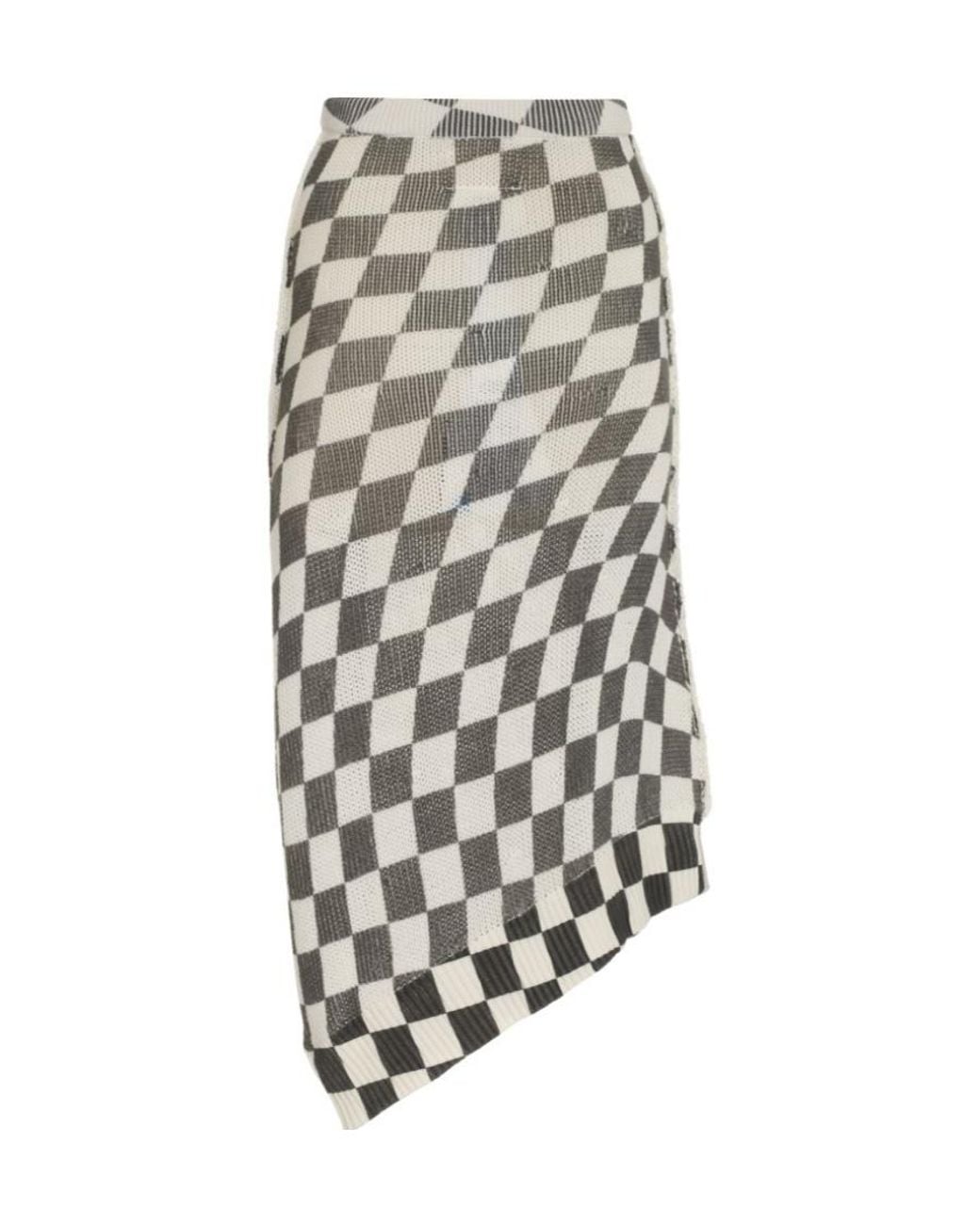 MM6 by Maison Margiela White Checkerboard-Pattern Asymmetric Skirt