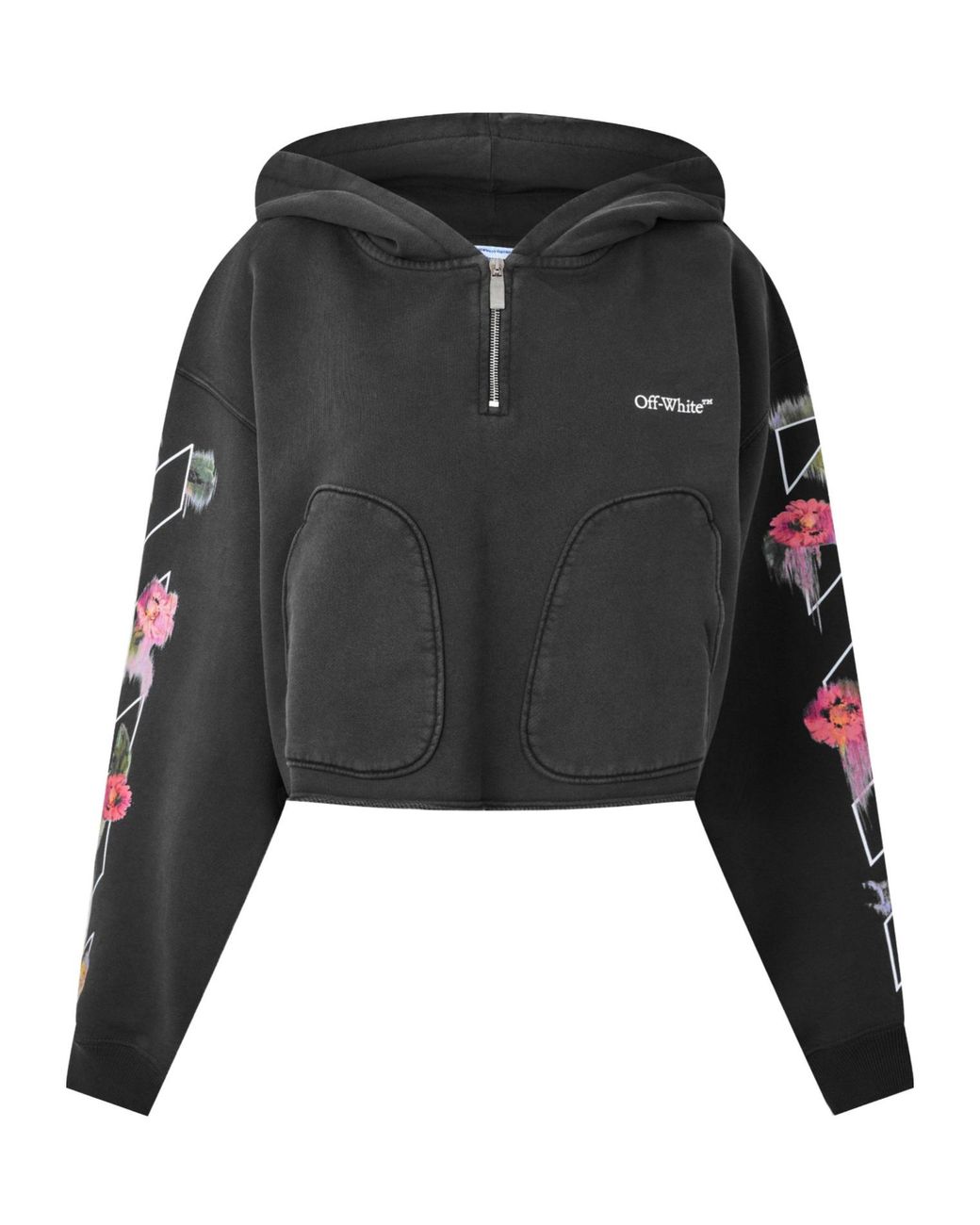 Off-White c/o Virgil Abloh Black Cropped Half-Zip Hoodie