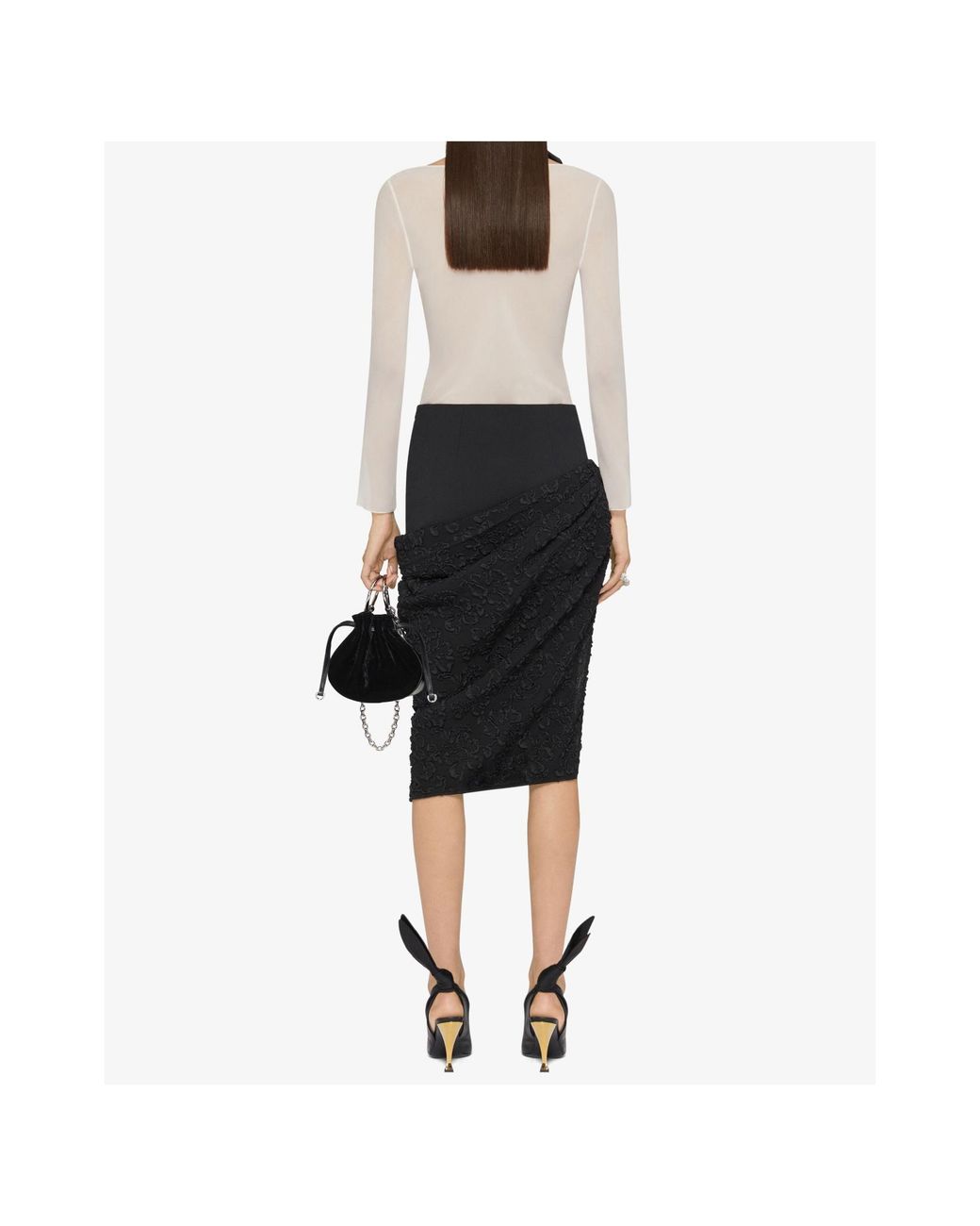 Givenchy Black Asymmetric Floral Skirt