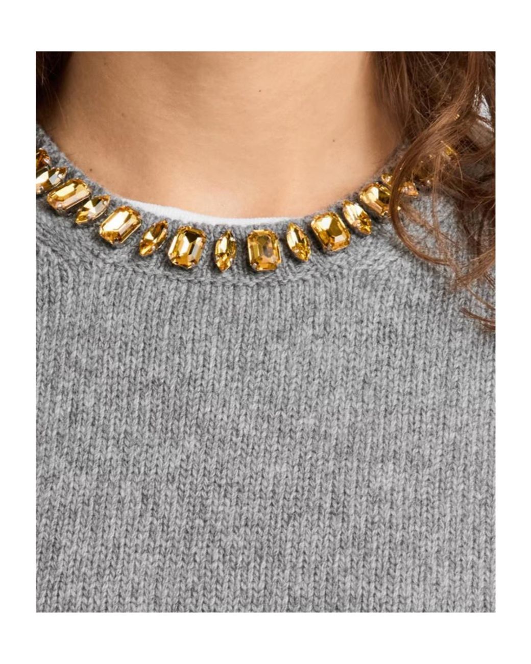 Prada Gray Embellished Short-Sleeved Sweater