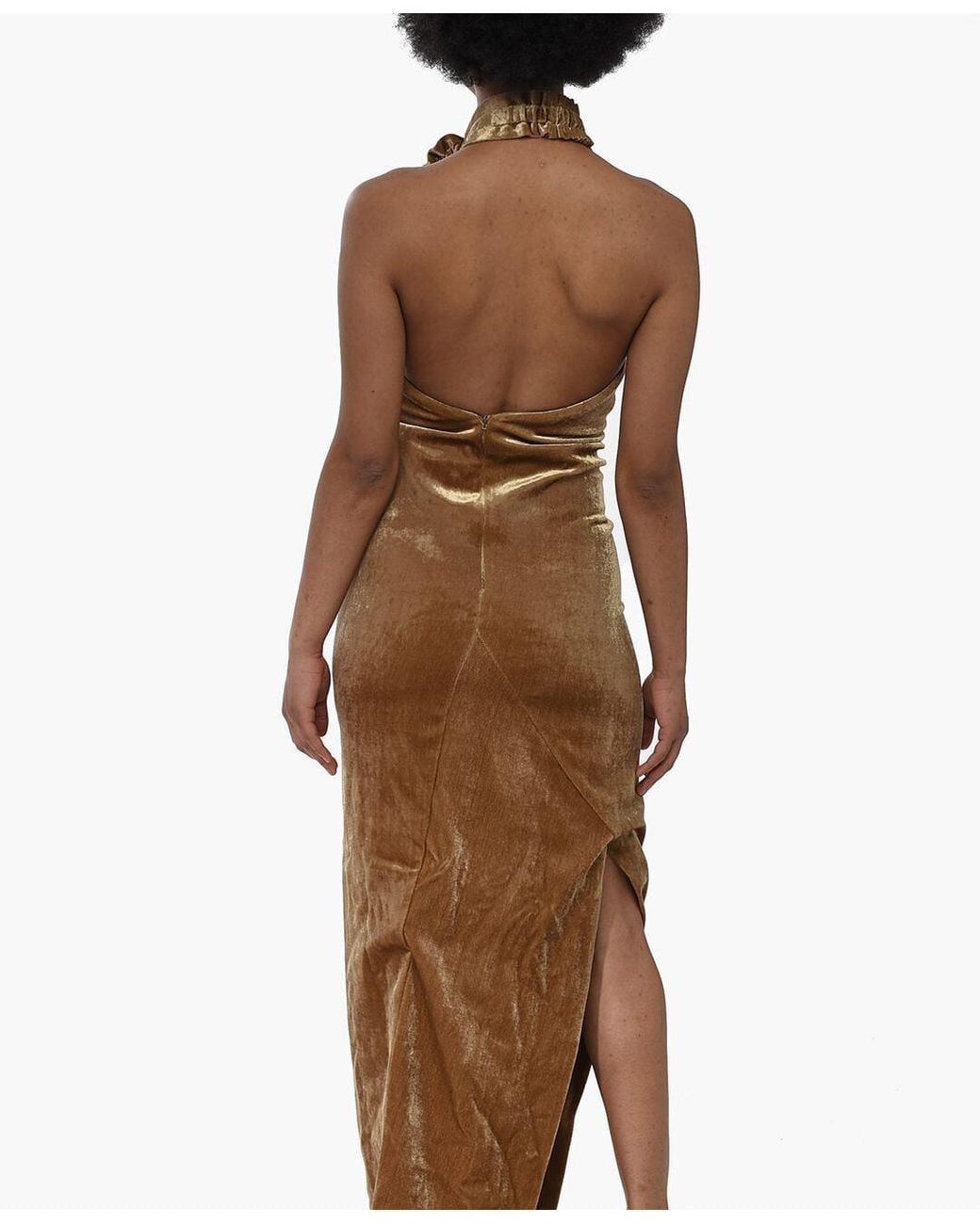 Off-White c/o Virgil Abloh Brown Ruffled Velour Maxi Dress