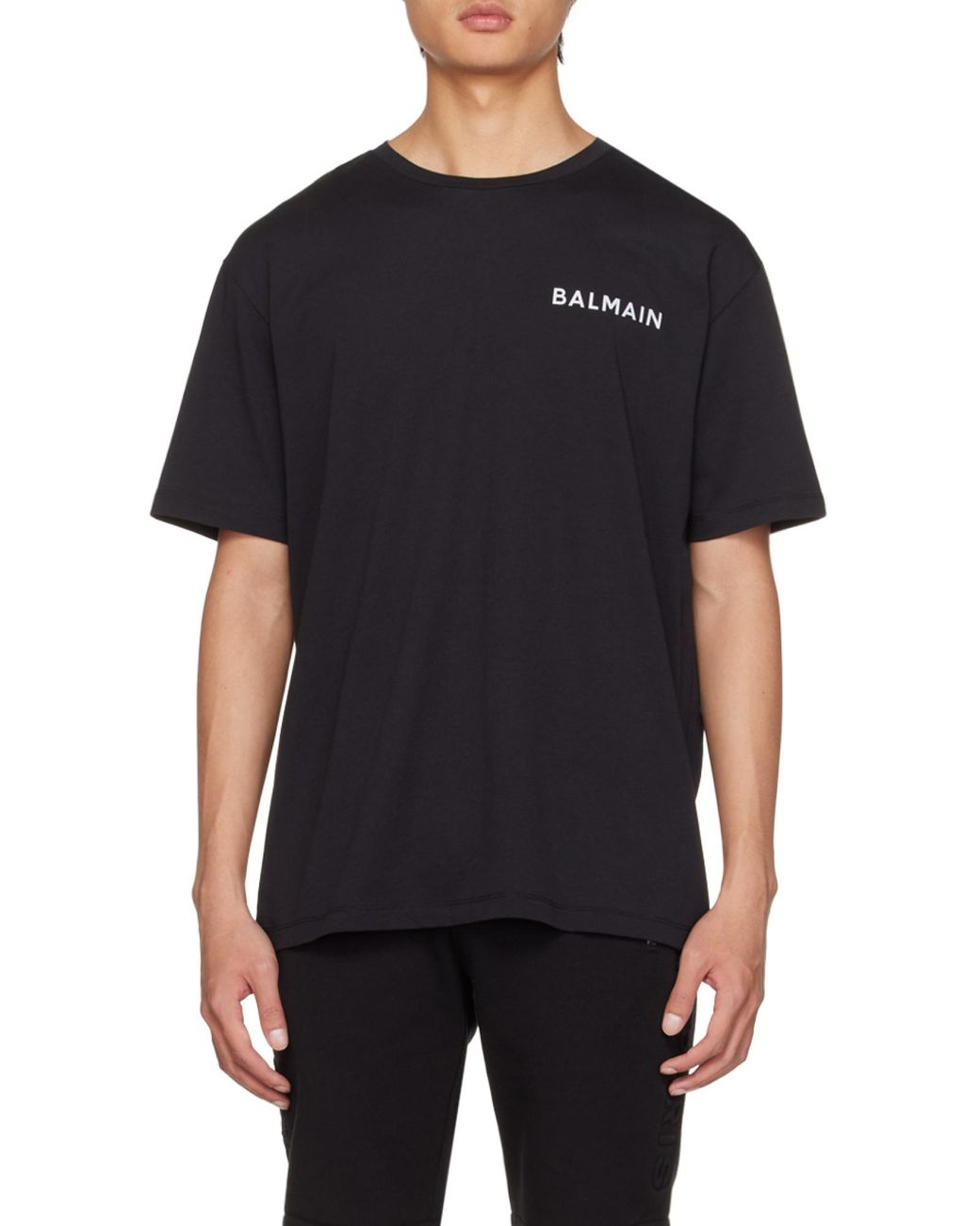 Balmain Black Oversized Cotton T-Shirt With Small Paris Logo for men