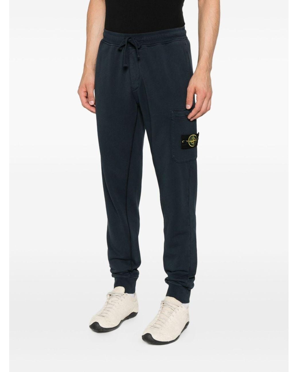 Stone Island Blue Logo Patch Drawstring Trousers for men