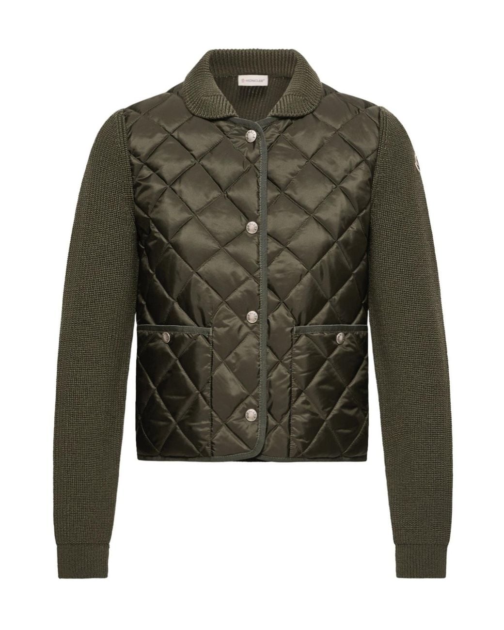 Moncler Green Diamond Quilted Padded Wool Cardigan