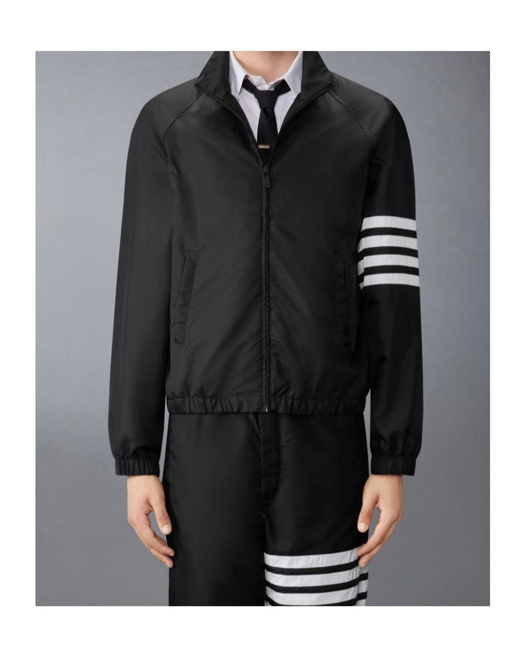 Thom Browne Black Bar Stripe Zipped Jacket for men