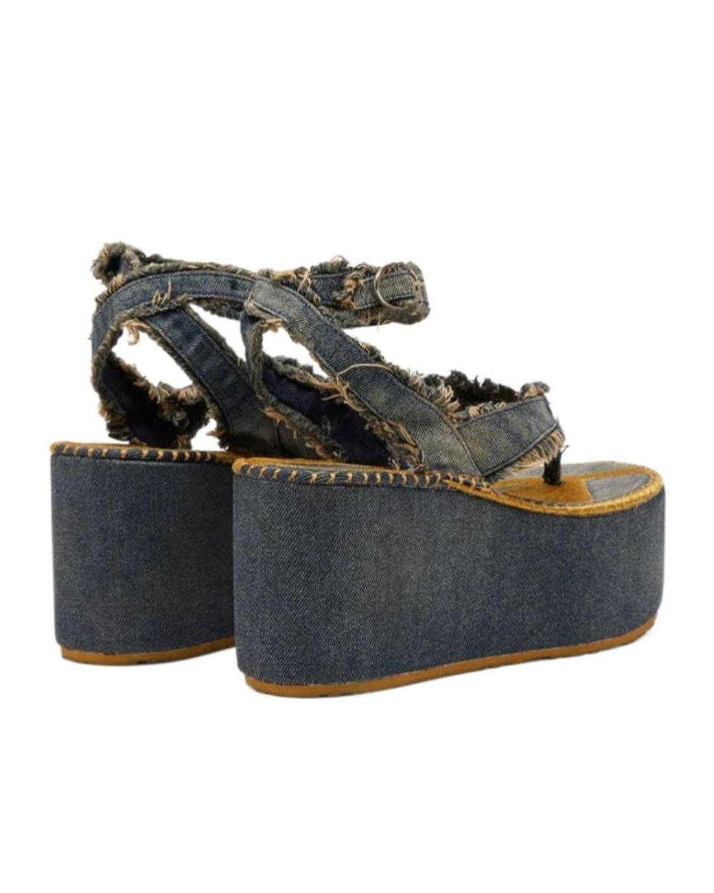 DIESEL Blue Frayed-Edge Platform Sandals