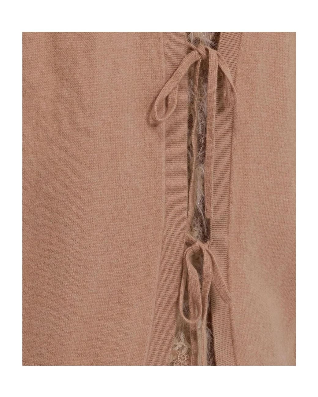 ERMANNO FIRENZE Brown Lace Trim Tie-Front Sweater