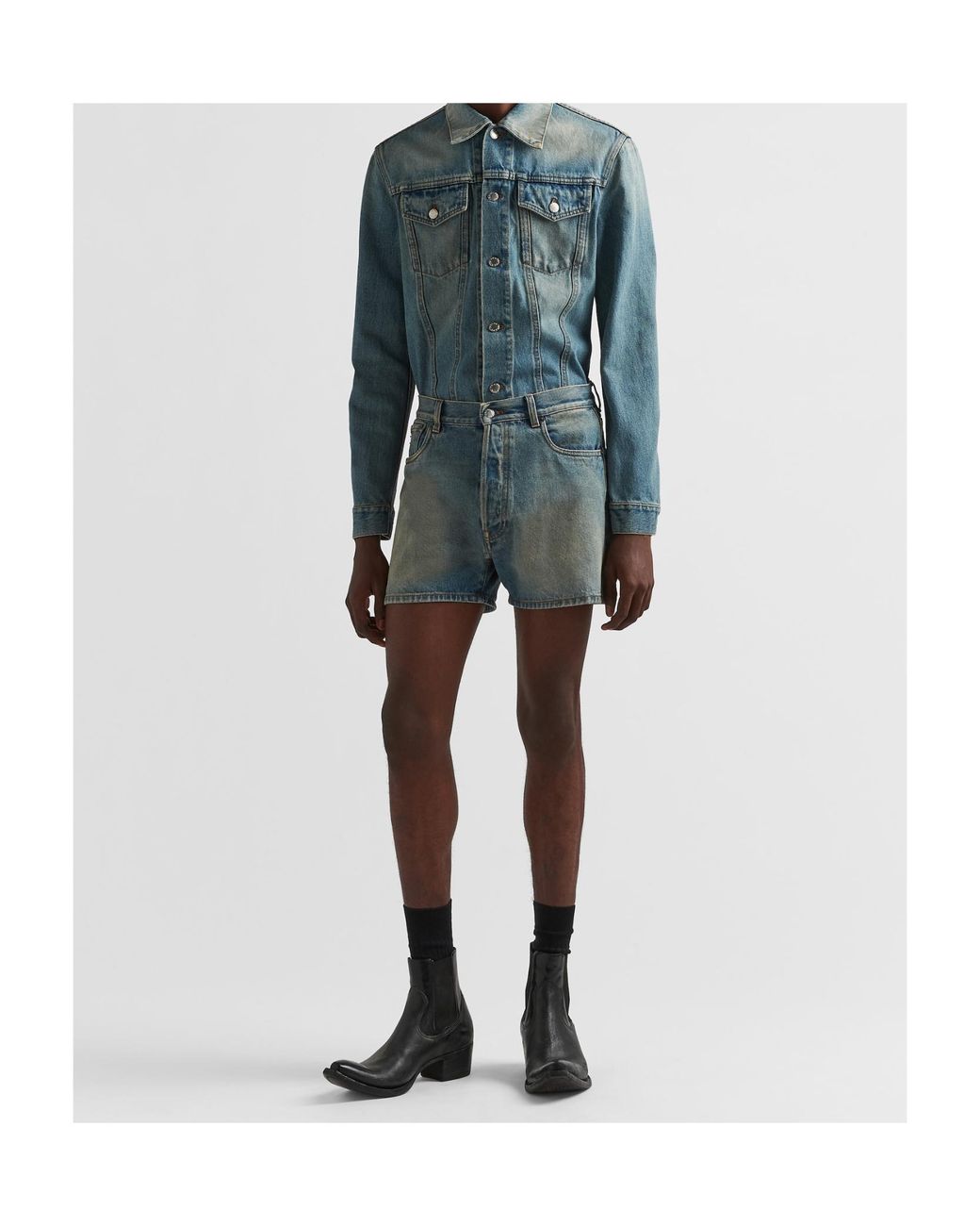 Prada Blue Long-Sleeved Denim Jacket for men