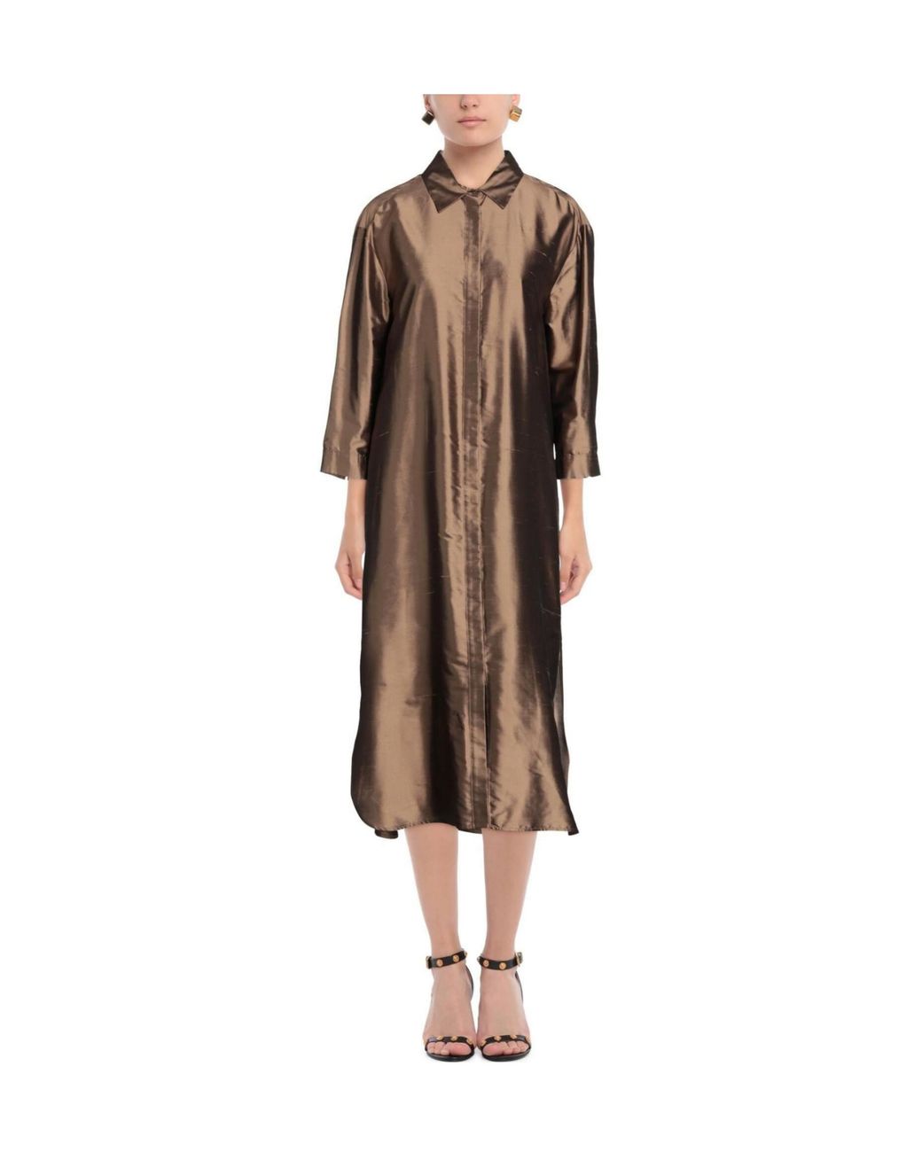 Max Mara Brown Simple Solid Color Shirt Dress