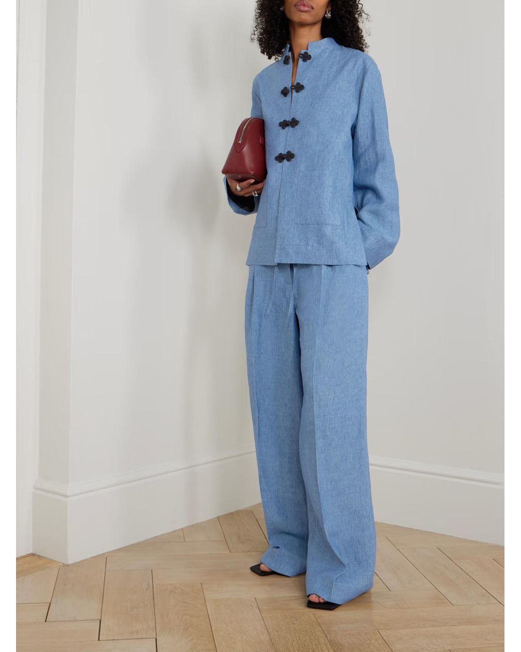 Rohe Blue Linen Wide-Leg Casual Pants