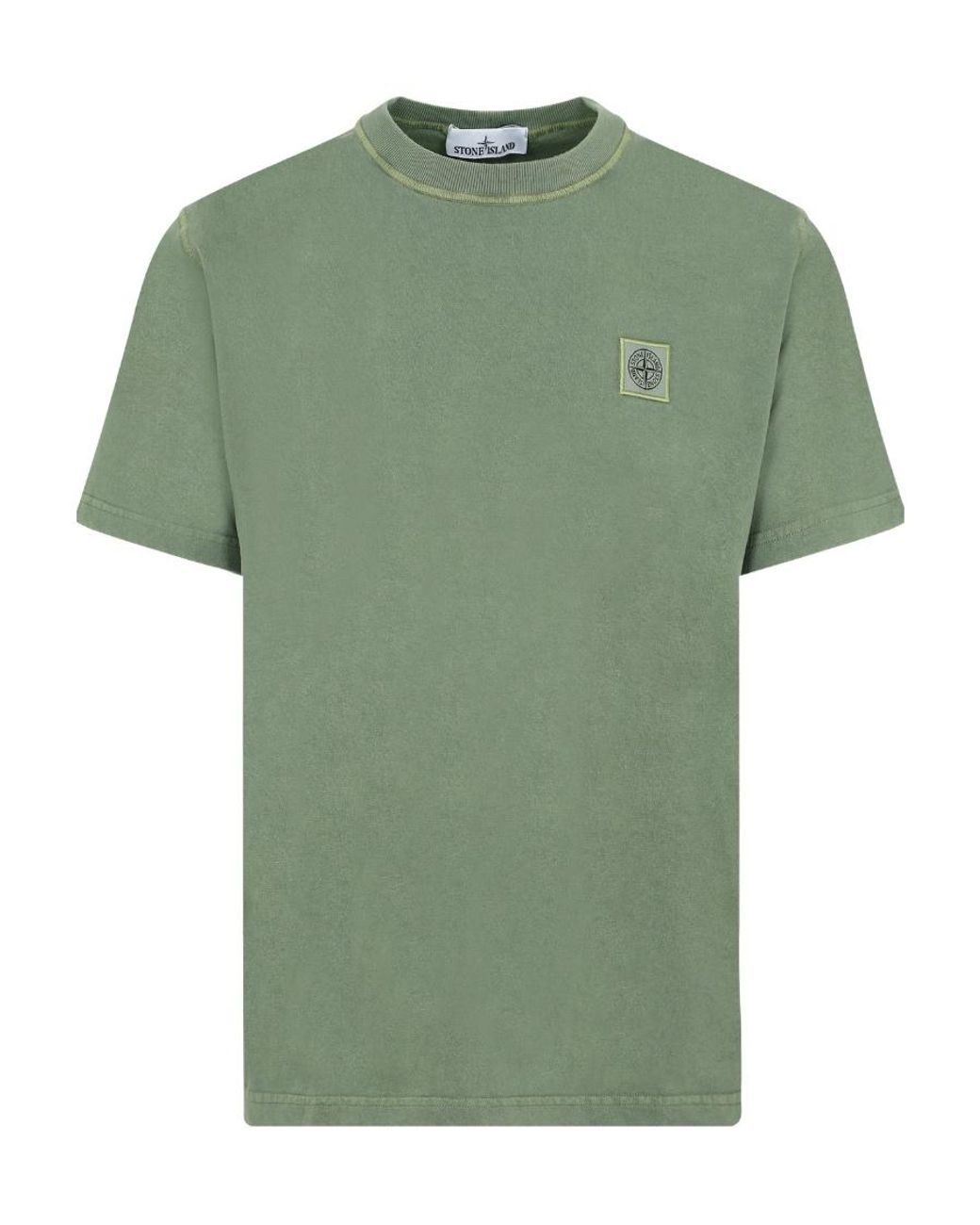 Stone Island Green Logo-Embroidered Crewneck T-Shirt for men