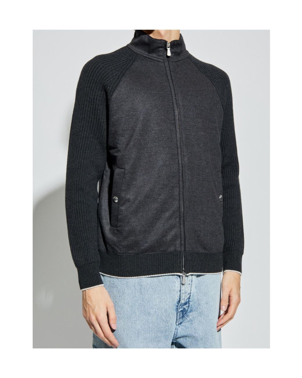 Eleventy Blue Ribbed Zip Jacket for men