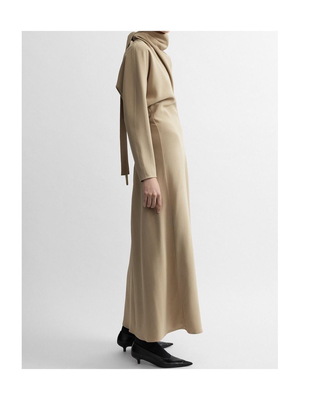 Totême  Natural Totême Scarf-Neck Long Sleeved Maxi Dress