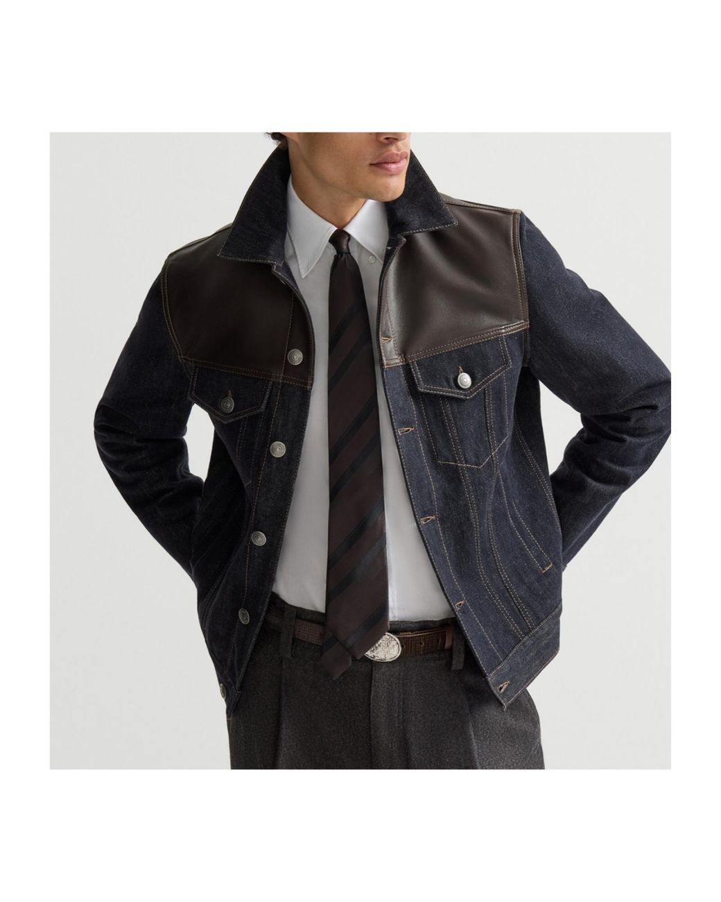 Brunello Cucinelli Blue Paneled No-Fade Denim Four-Pocket Jacket for men
