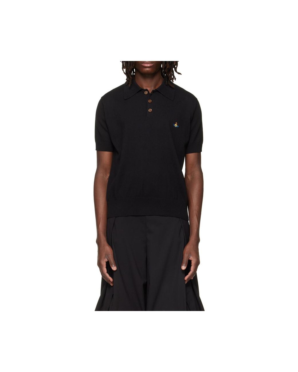 Vivienne Westwood Black Orb Embroidered Polo Shirt for men