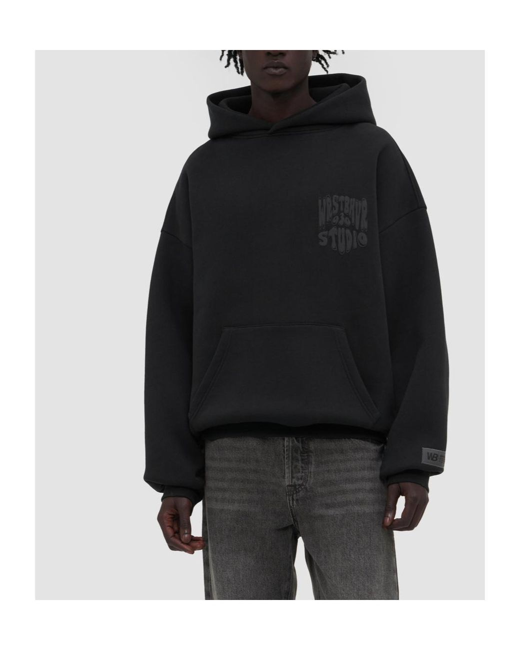 WRSTBHVR Black Logo-Print Pouch-Pocket Hoodie for men