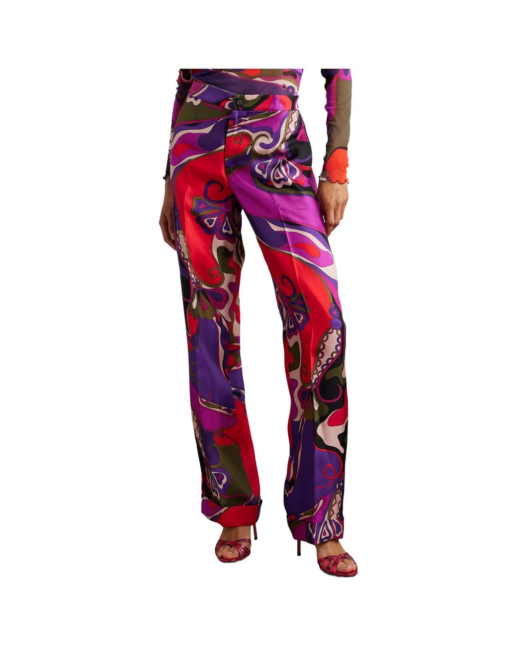 Emilio Pucci Red Printed Silk-Twill Straight-Leg Pants