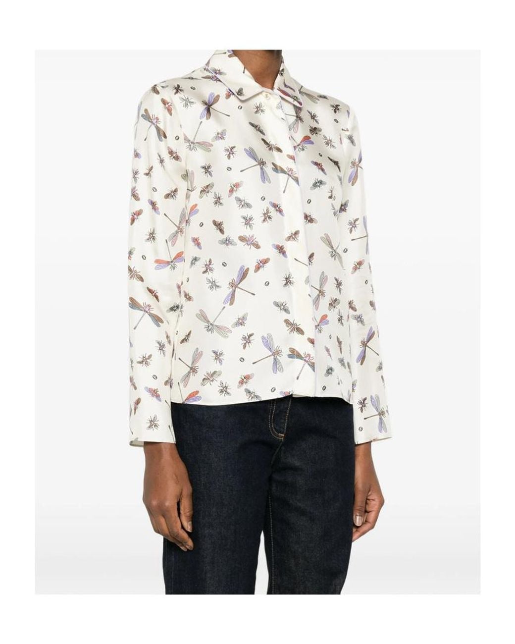 Gucci White Printed Collared Long-Sleeve Shirt