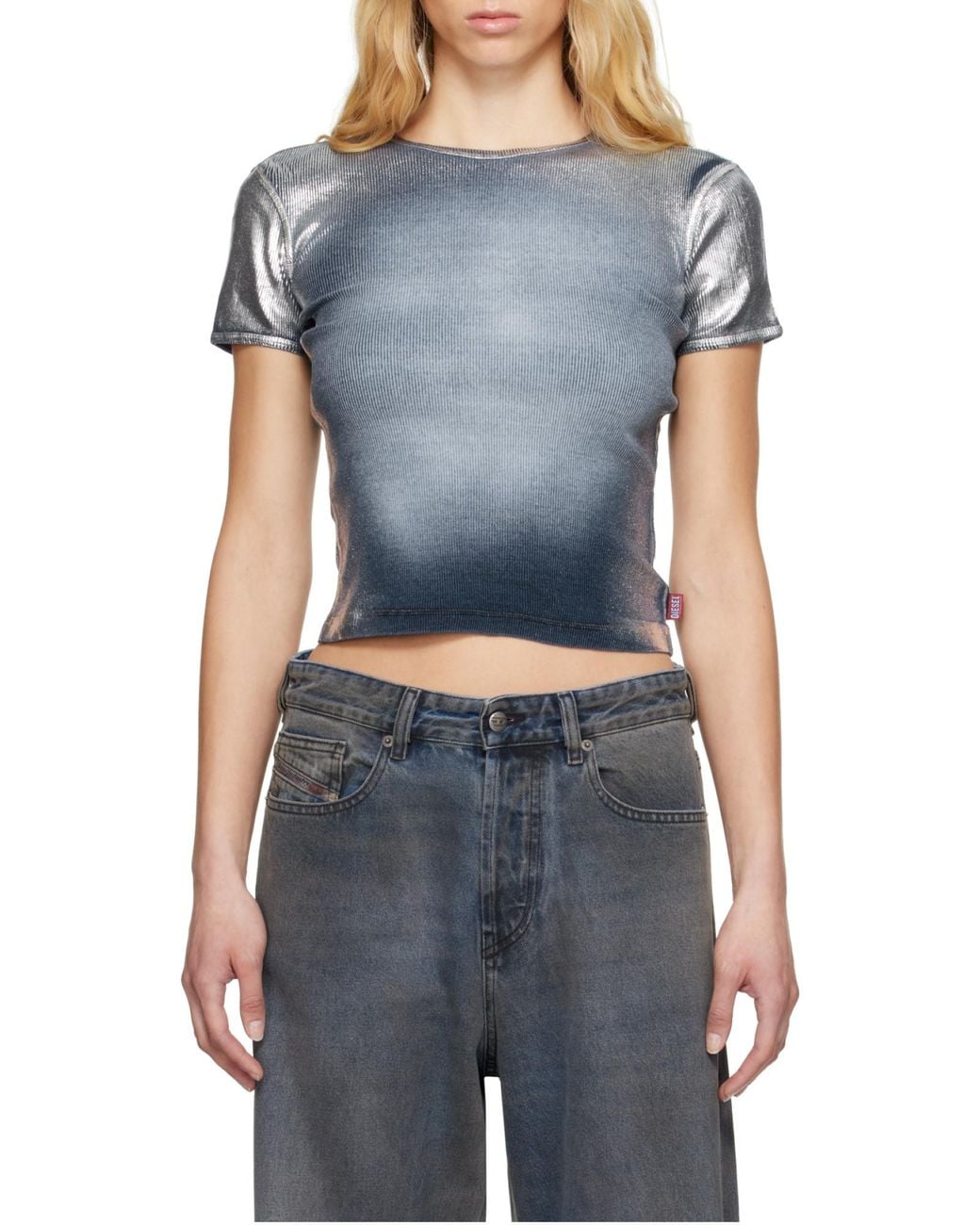 DIESEL Blue T-Ele-Long-Q1 Faded Metallic T-Shirt