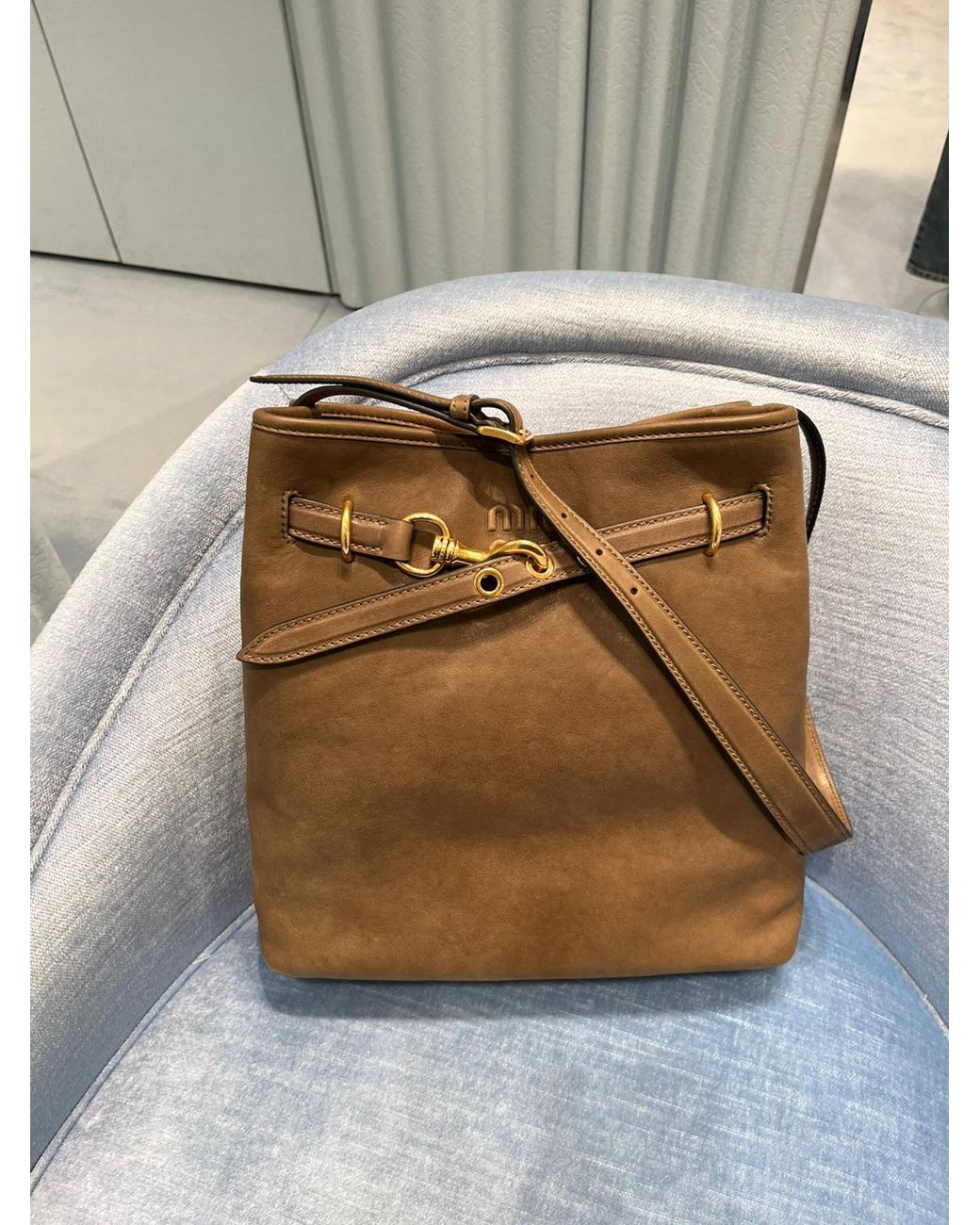 Miu Miu Brown Aventure Nappa Leather Bucket Bag