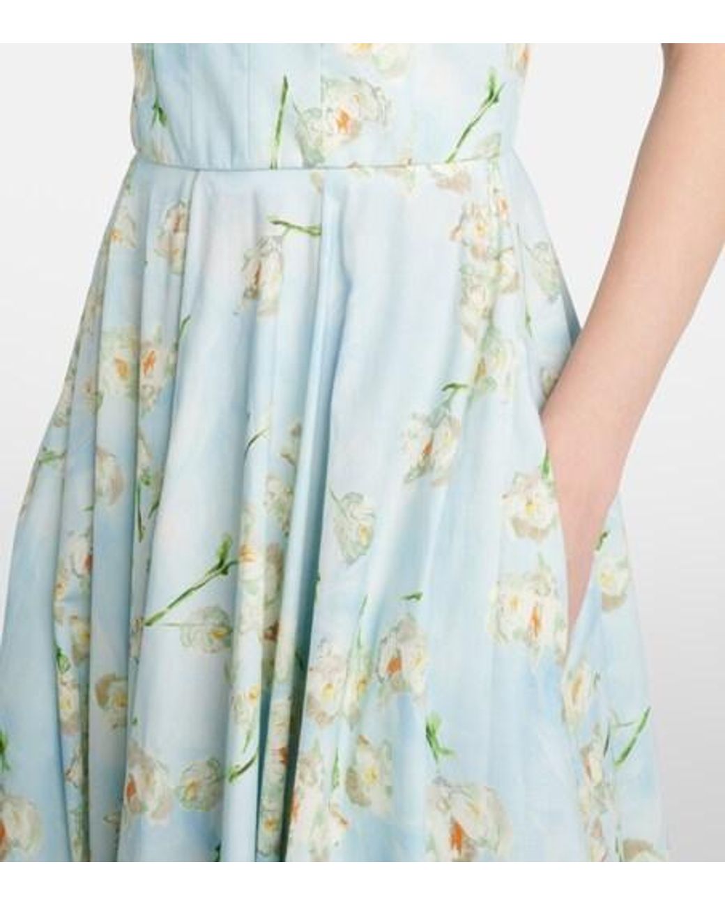 Emilia Wickstead Blue Mona Floral Cotton Midi Dress