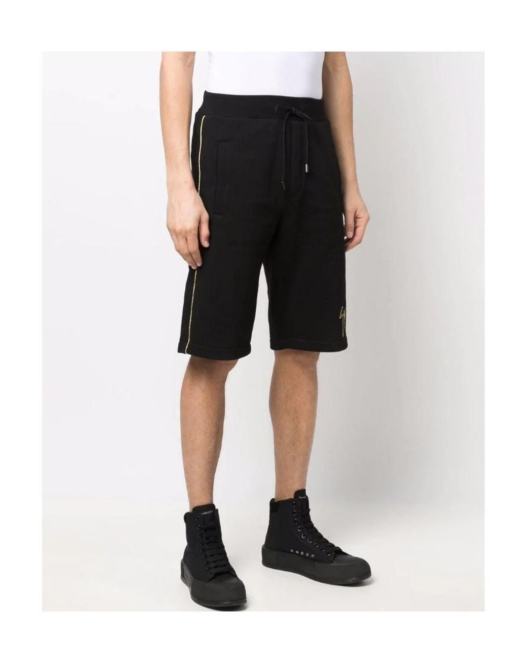 Giuseppe Zanotti Black Logo Embroidered Drawstring Track Shorts for men