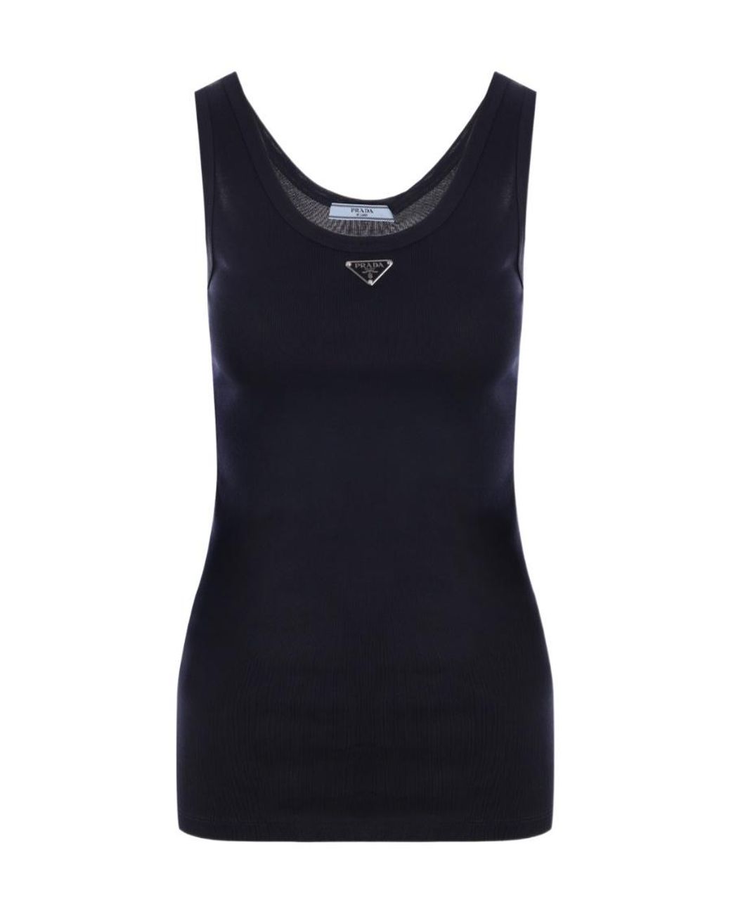 Prada Blue Logo Plaque Sleeveless Tank Top