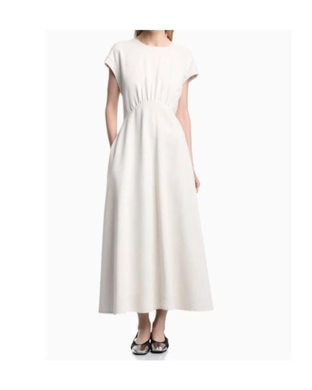 Emporio Armani White Empire-Line Cap-Sleeve Midi Dress