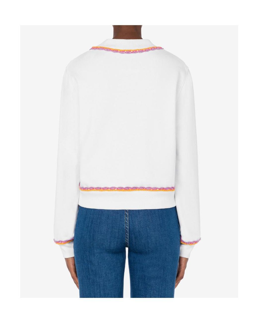 Moschino White Macramé-Trim Cotton Sweatshirt