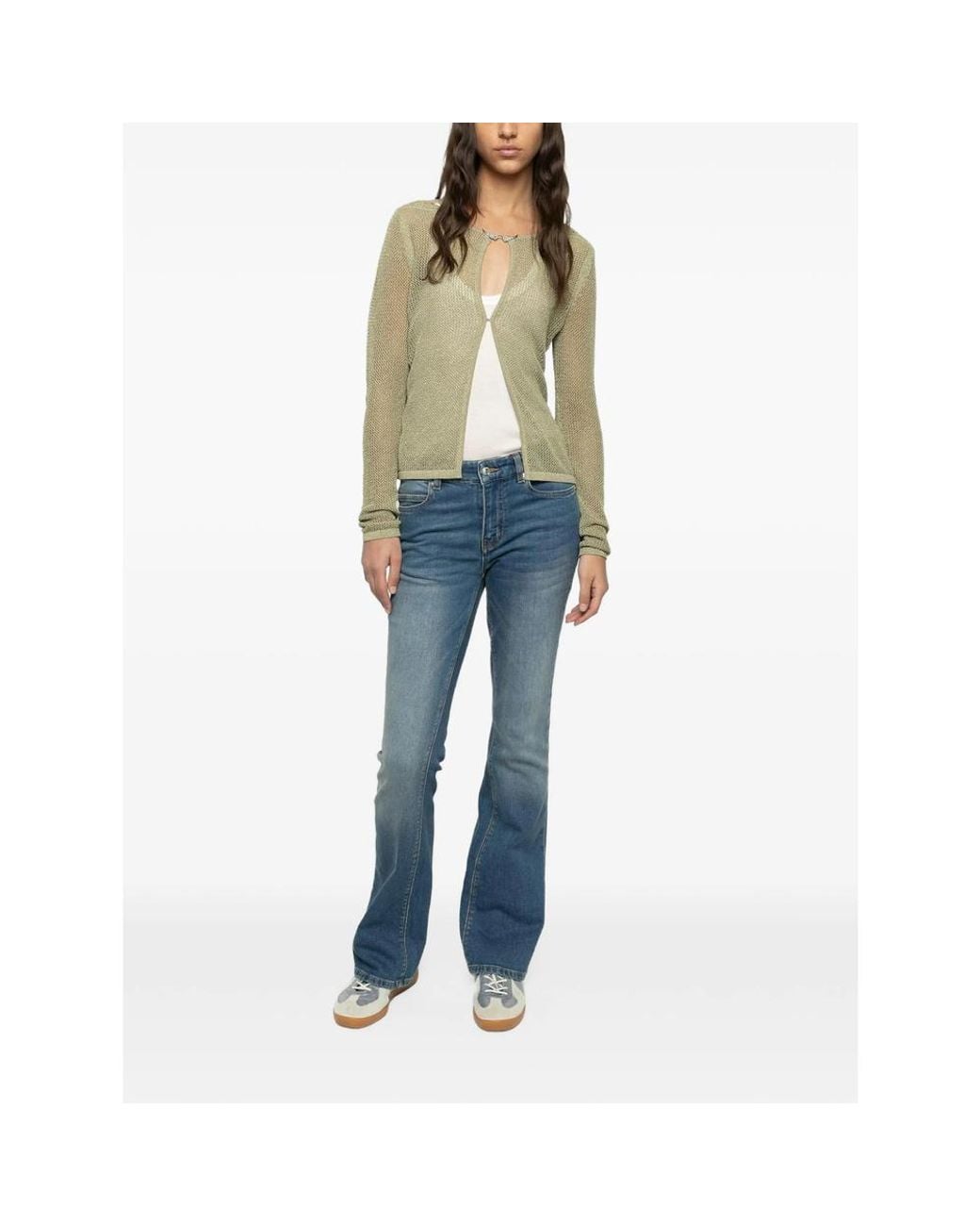 Zadig & Voltaire Green Saya Open-Knit Cardigan