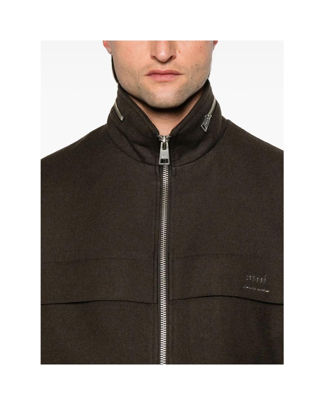 AMI Brown Ami Alexandre Mattiussi Elasticated Waist Zipped Windbreaker for men
