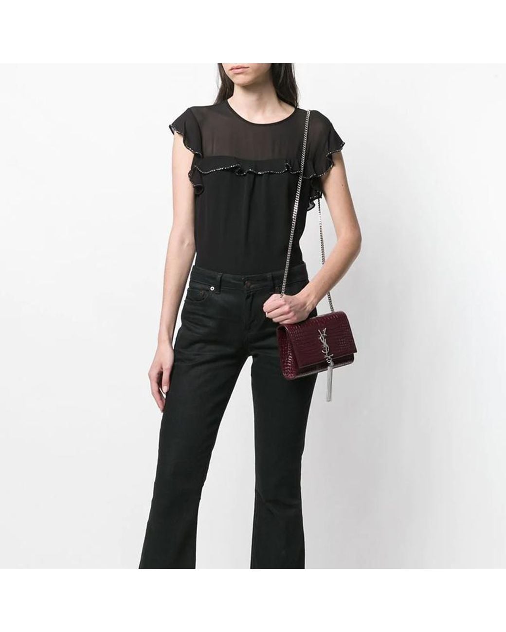 Saint Laurent Black Crystal Embellished Blouse