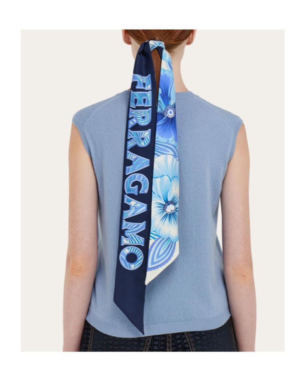 Ferragamo Blue Brezza Print Silk Bandeau
