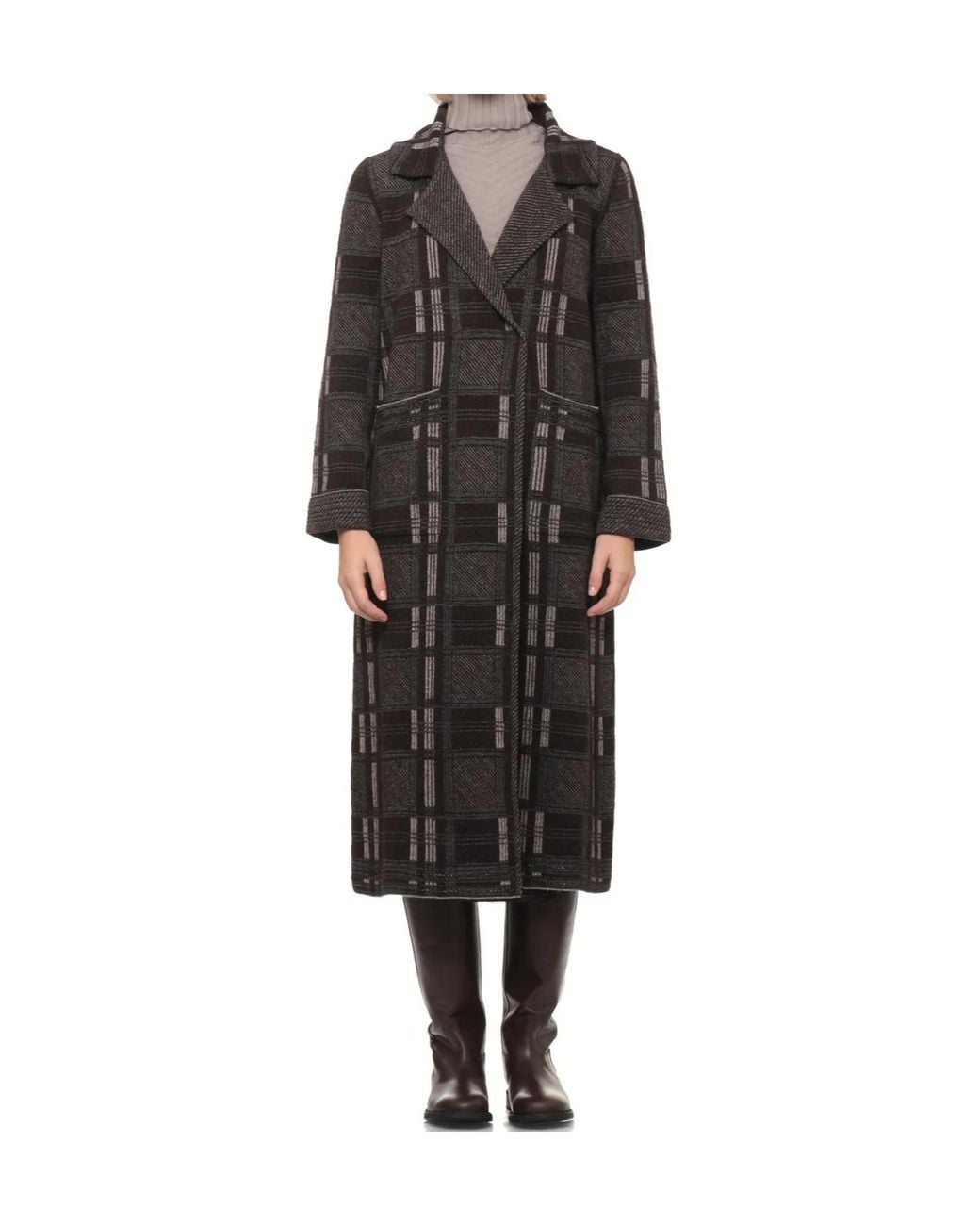D.exterior Black Checked Long Coat