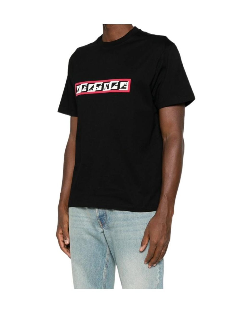 Versace Black Logo Printed Crewneck T-Shirt for men