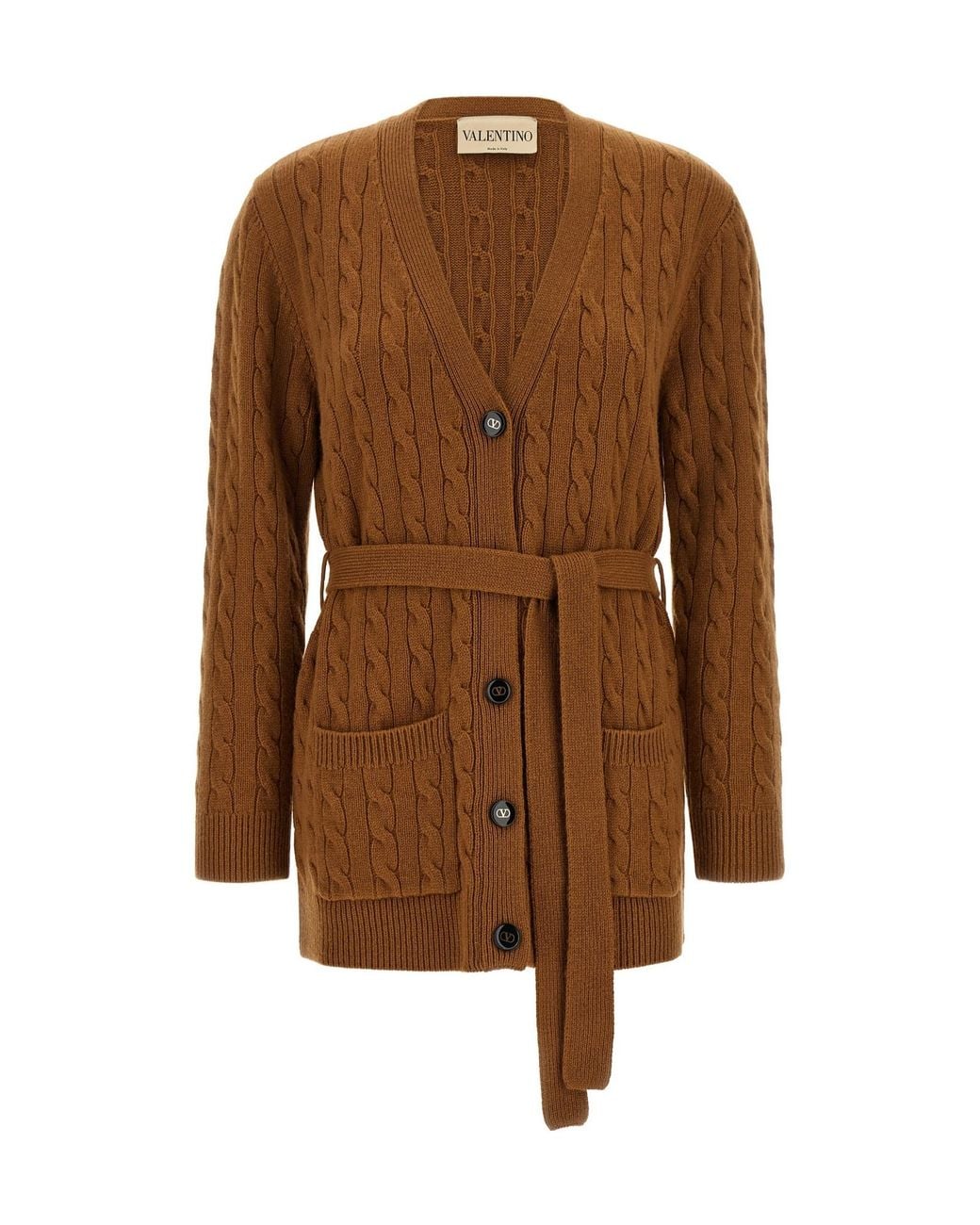 Valentino Brown Belted Button-Up Cardigan