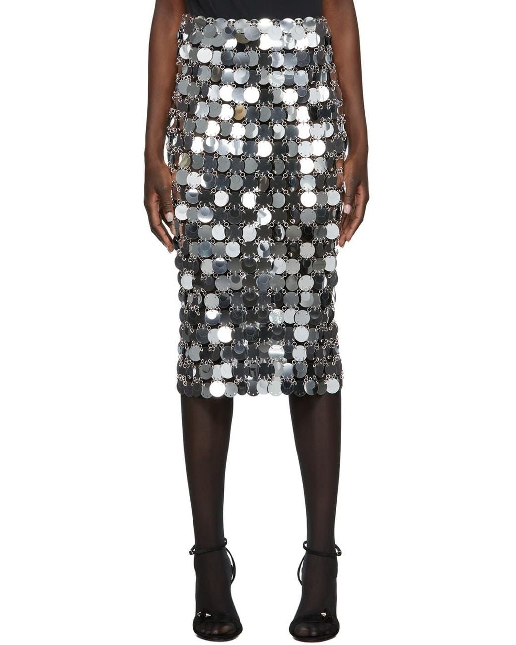 Rabanne Black Mirror-Effect Sequin Midi Skirt