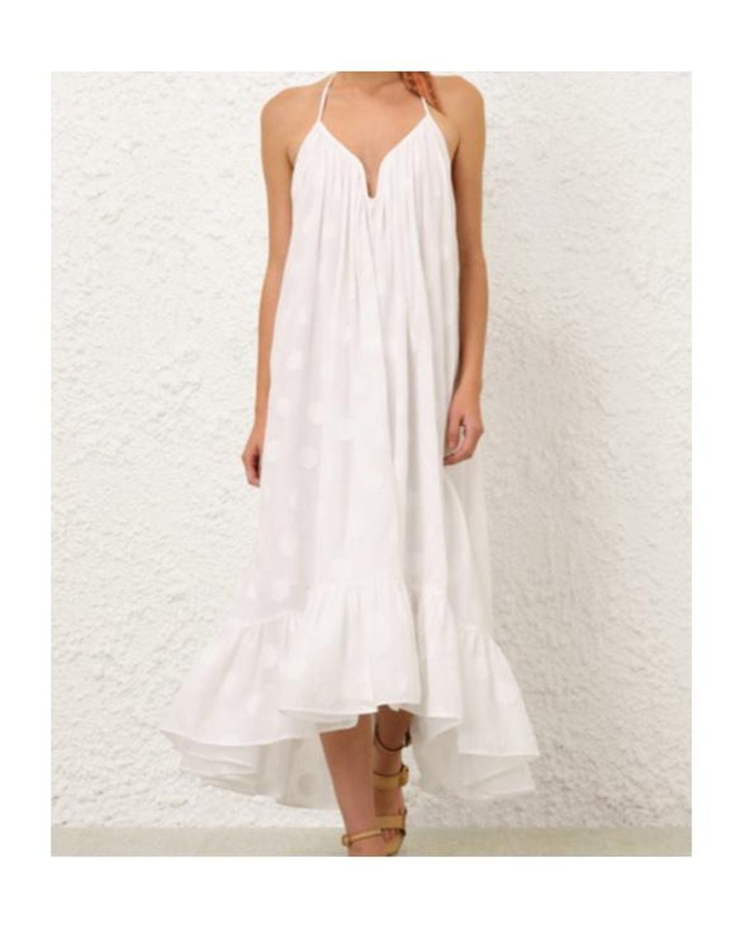 Zimmermann White Solstice Polka-Dot Ruffled Midi Dress