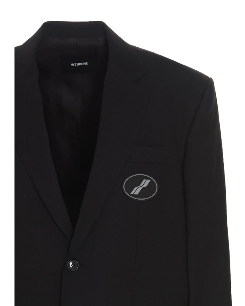 we11done Black Logo-Patch Long Sleeved Oversized Blazer for men