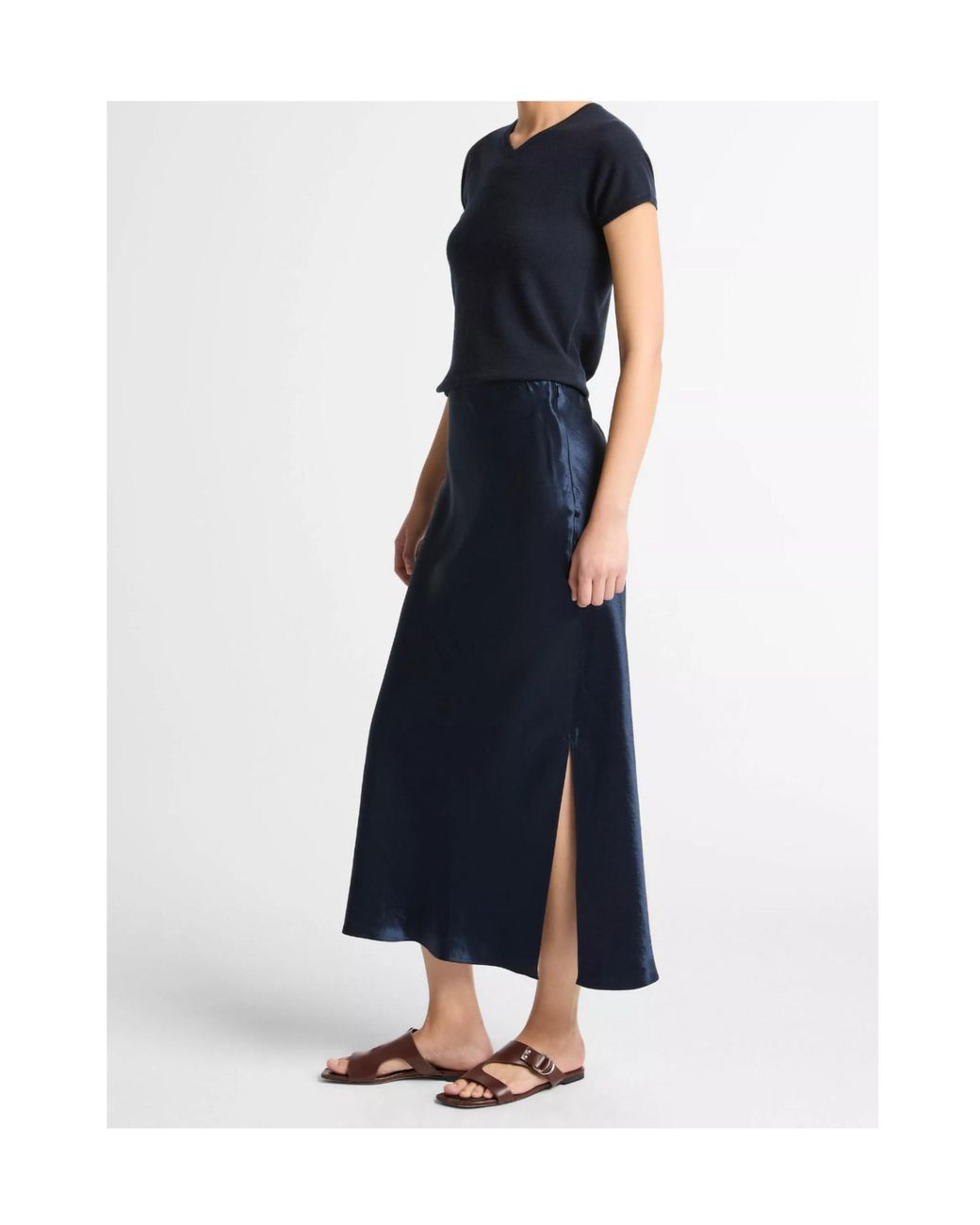 Vince Blue Bias-Cut Midi Skirt