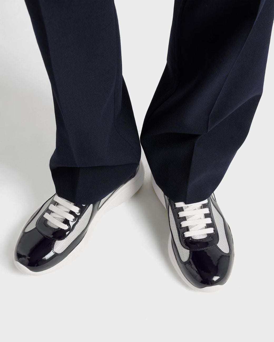 Prada Black Patent Leather And Technical Fabric America's Cup Sneakers for men