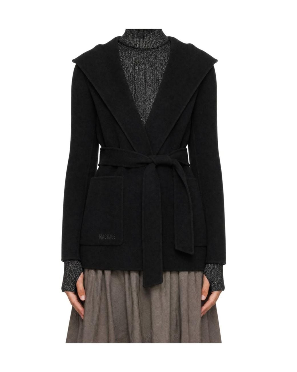 Mackage Black Wool Wrap Coat With Belt