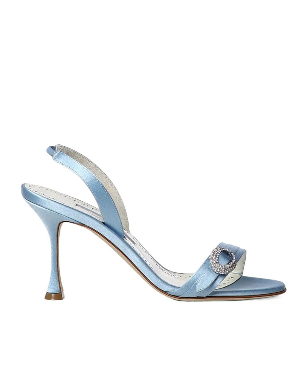 Manolo Blahnik Blue Crystal Buckle Heeled Sandals