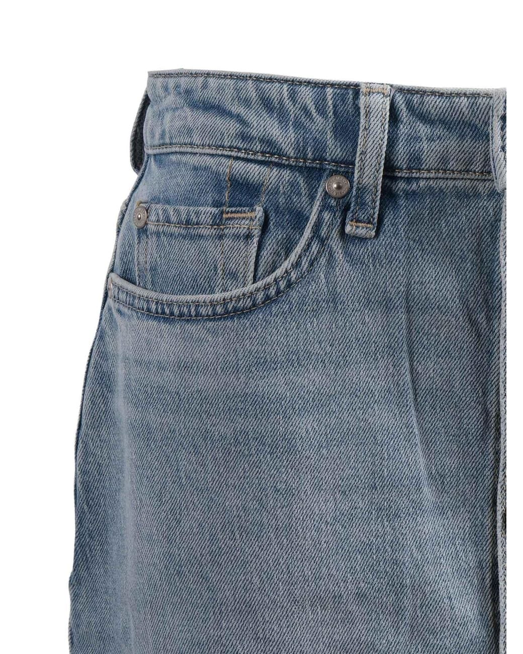 7 For All Mankind Blue Buttoned Midi Skirt